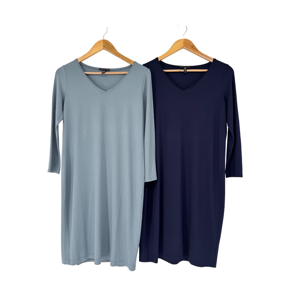 Eileen FisherShift Dress Womens S Lot of 2 Blue Jersey Minimalist Quiet Luxury